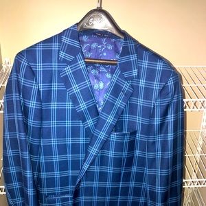 Alan Flusser blue checked striped suit jacket blazer
